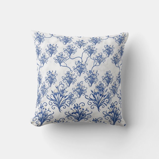 Seamless Cobalt Iris Floral Throw Cushion (Front)