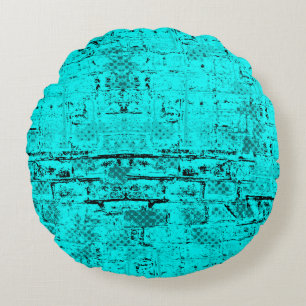 Seamless color grunge turquoise. Halftone elements Round Cushion