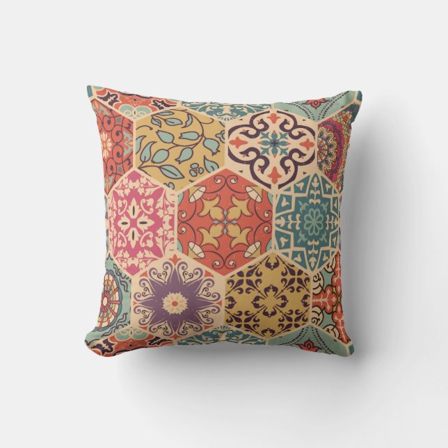 Seamless colorful patchwork tile with Islam, Arabi Cushion (Front)