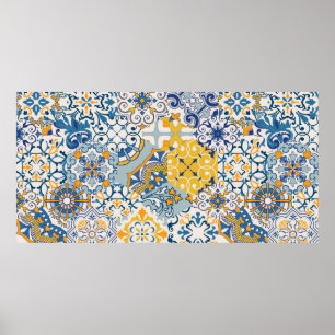 Seamless colorful patchwork tile with Islam, Arabi Poster
