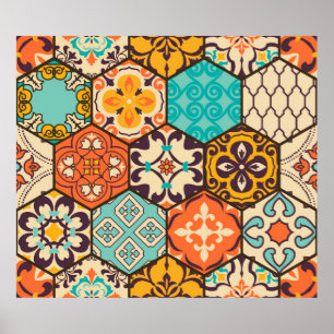 Seamless colorful patchwork tile with Islam, Arabi Poster