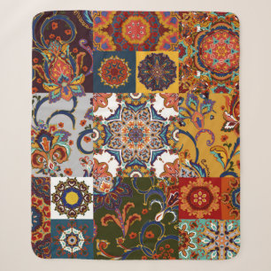 Seamless colorful patchwork tile with Islam, Arabi Sherpa Blanket