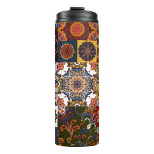 Seamless colorful patchwork tile with Islam, Arabi Thermal Tumbler