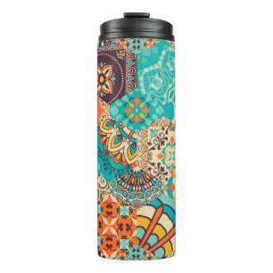 Seamless colorful patchwork tile with Islam, Arabi Thermal Tumbler