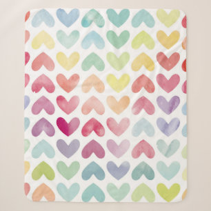 Seamless colorful watercolor painted hearts patter sherpa blanket