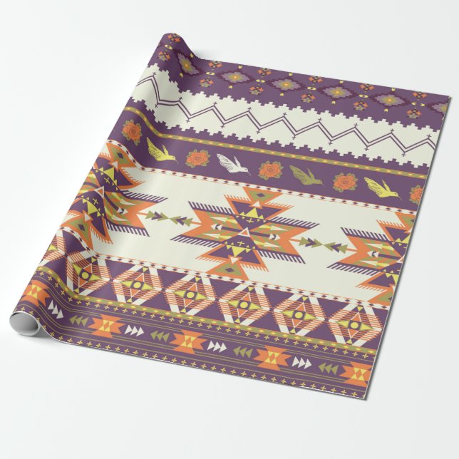 Seamless colourful aztec pattern wrapping paper (Unrolled)
