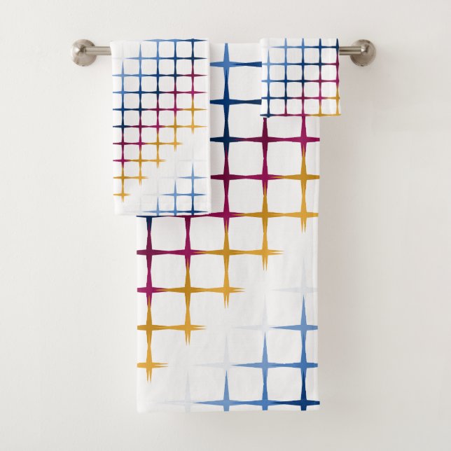 Seamless colourful cross stitch pattern bath towel set (Insitu)
