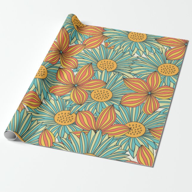 Seamless colourful floral pattern design wrapping paper (Unrolled)