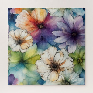 Seamless Colourful Flowers in Watercolor Jigsaw Puzzle