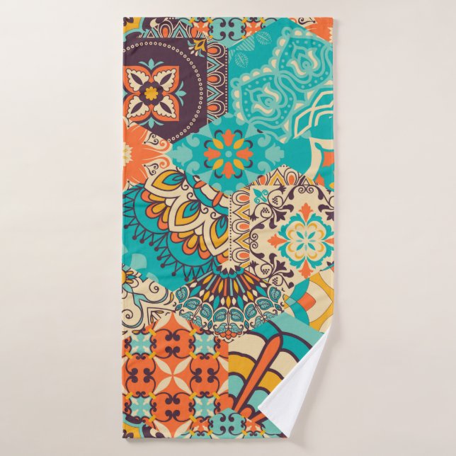 Seamless colourful patchwork tile with Islam, Arab Bath Towel (Bath Towel)