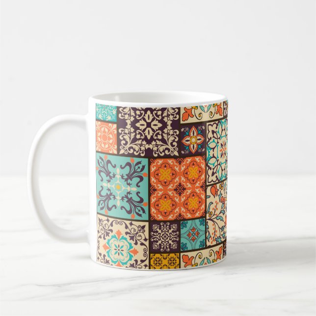 Seamless colourful patchwork tile with Islam, Arab Coffee Mug (Left)