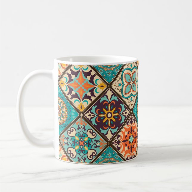 Seamless colourful patchwork tile with Islam, Arab Coffee Mug (Left)