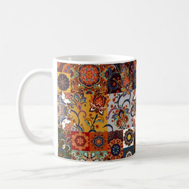 Seamless colourful patchwork tile with Islam, Arab Coffee Mug (Left)