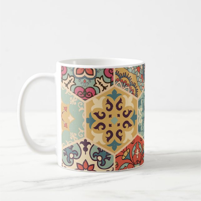 Seamless colourful patchwork tile with Islam, Arab Coffee Mug (Left)