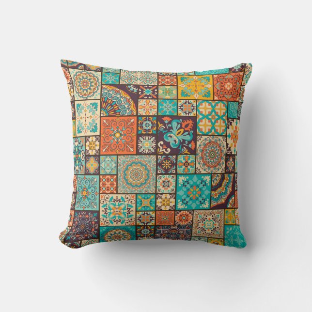 Seamless colourful patchwork tile with Islam, Arab Cushion (Front)