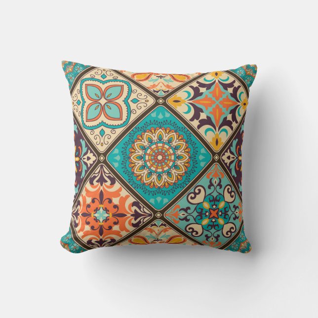 Seamless colourful patchwork tile with Islam, Arab Cushion (Front)
