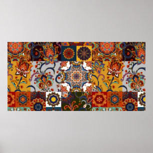 Seamless colourful patchwork tile with Islam, Arab Poster
