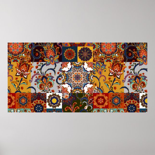 Seamless colourful patchwork tile with Islam, Arab Poster (Front)
