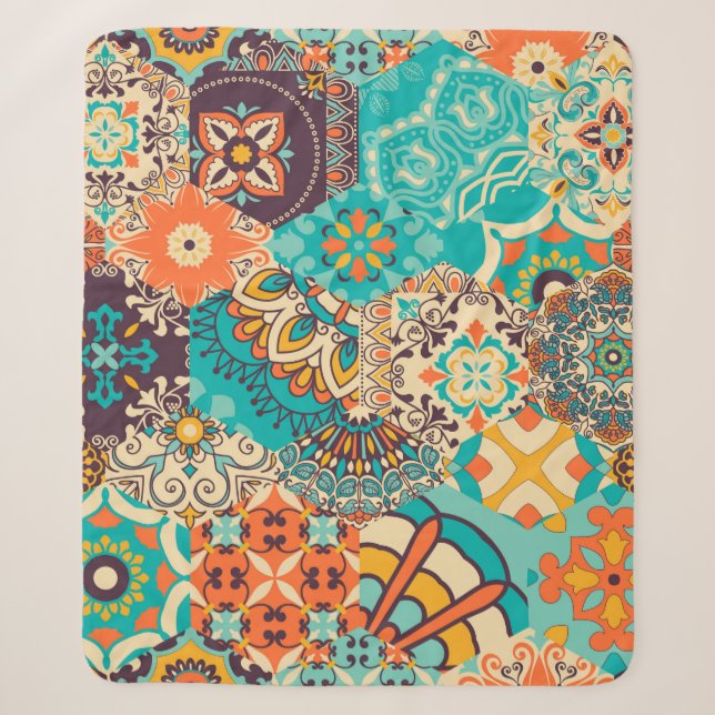 Seamless colourful patchwork tile with Islam, Arab Sherpa Blanket (Front)