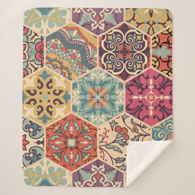 Seamless colourful patchwork tile with Islam, Arab Sherpa Blanket (Front)