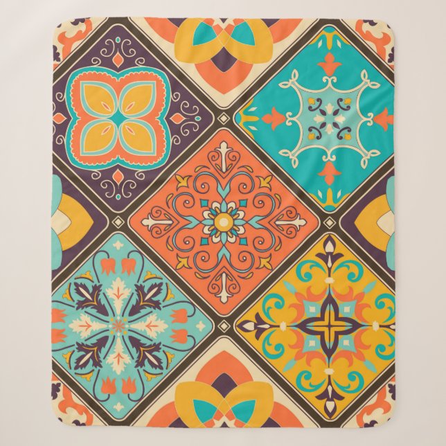 Seamless colourful patchwork tile with Islam, Arab Sherpa Blanket (Front)