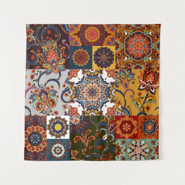 Seamless colourful patchwork tile with Islam, Arab Tapestry (Front)