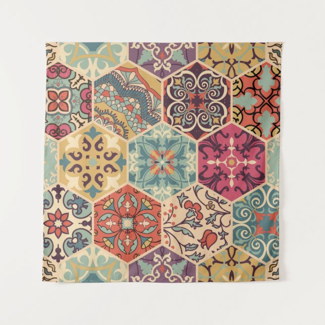 Seamless colourful patchwork tile with Islam, Arab Tapestry (Front)