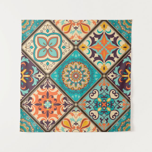 Seamless colourful patchwork tile with Islam, Arab Tapestry (Front)