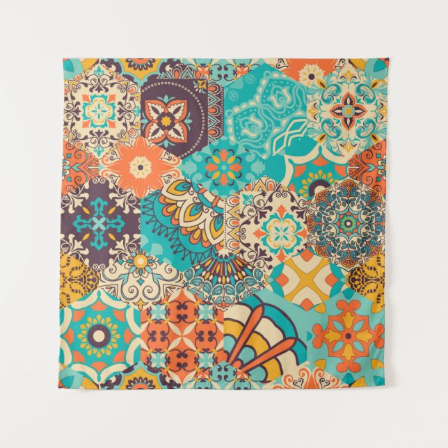 Seamless colourful patchwork tile with Islam, Arab Tapestry (Front)