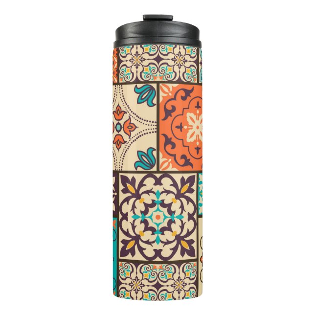 Seamless colourful patchwork tile with Islam, Arab Thermal Tumbler (Front)