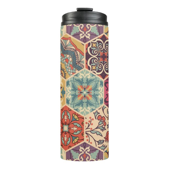 Seamless colourful patchwork tile with Islam, Arab Thermal Tumbler (Front)