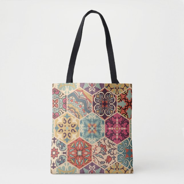 Seamless colourful patchwork tile with Islam, Arab Tote Bag (Front)