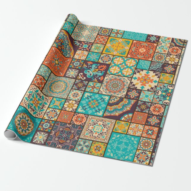 Seamless colourful patchwork tile with Islam, Arab Wrapping Paper (Unrolled)