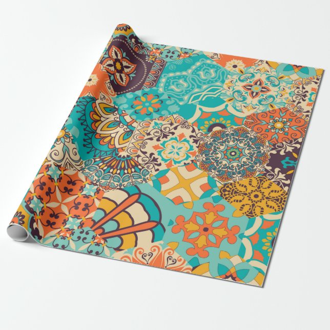 Seamless colourful patchwork tile with Islam, Arab Wrapping Paper (Unrolled)