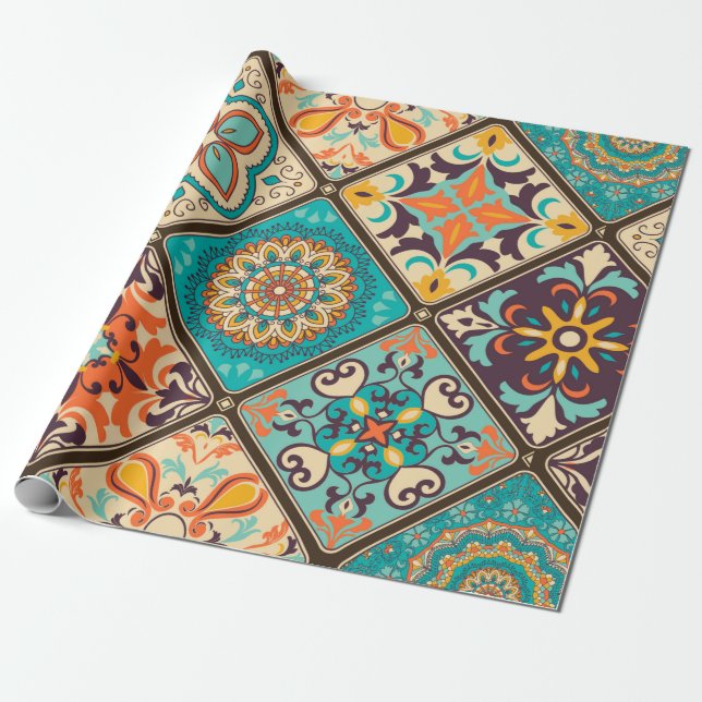 Seamless colourful patchwork tile with Islam, Arab Wrapping Paper (Unrolled)