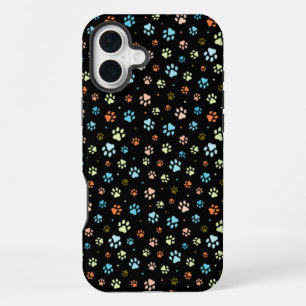 Seamless Colourful Small Dog Paws iPhone 16 Plus Case