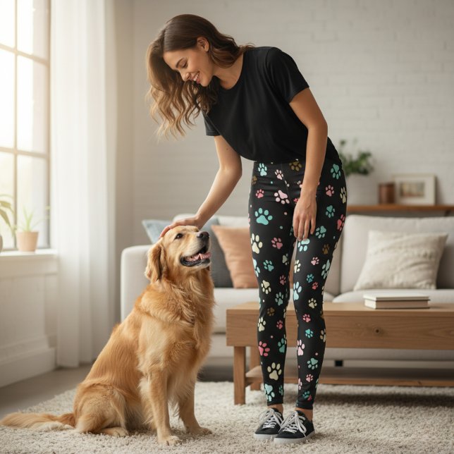 Seamless Colourful Small Dog Paws  Leggings (Creator Uploaded)