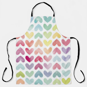 Seamless colourful watercolor painted hearts patte apron