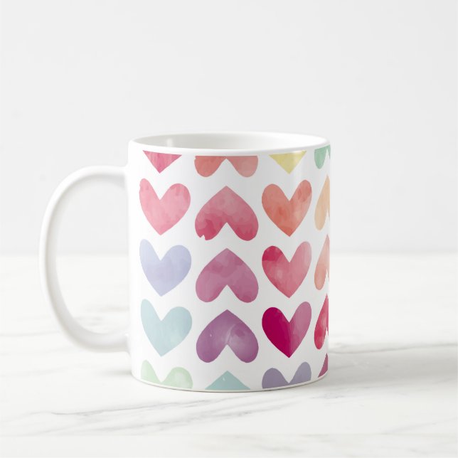 Seamless colourful watercolor painted hearts patte coffee mug (Left)