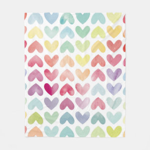 Seamless colourful watercolor painted hearts patte fleece blanket