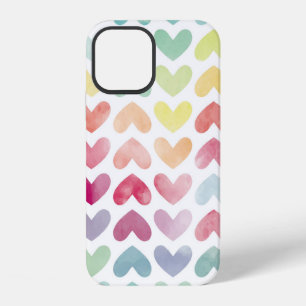 Seamless colourful watercolor painted hearts patte iPhone 12 case