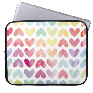 Seamless colourful watercolor painted hearts patte laptop sleeve