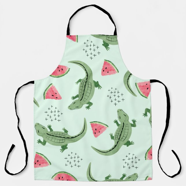 Seamless crocodile pattern with watermelon slices. apron (Front)