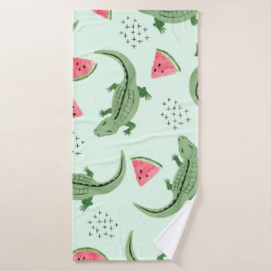 Seamless crocodile pattern with watermelon slices. bath towel