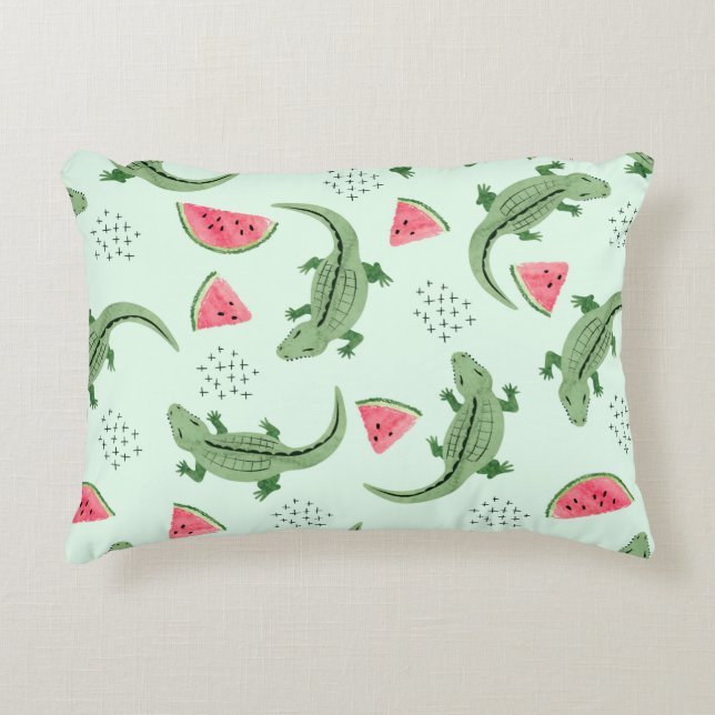 Seamless crocodile pattern with watermelon slices. decorative cushion (Front)