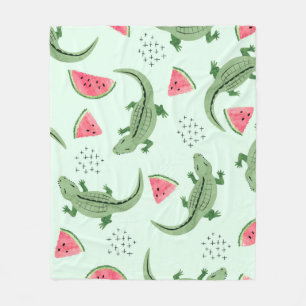 Seamless crocodile pattern with watermelon slices. fleece blanket