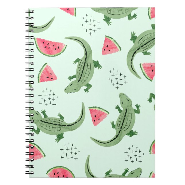 Seamless crocodile pattern with watermelon slices. notebook (Front)