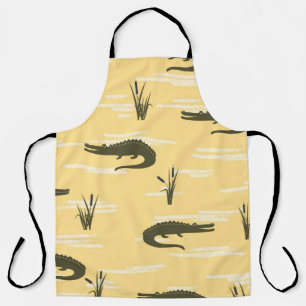 Seamless crocodiles pattern. Vintage yellow backgr Apron