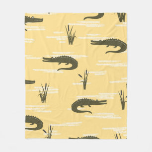 Seamless crocodiles pattern. Vintage yellow backgr Fleece Blanket