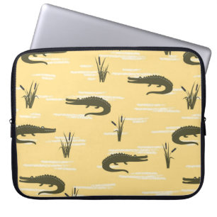Seamless crocodiles pattern. Vintage yellow backgr Laptop Sleeve